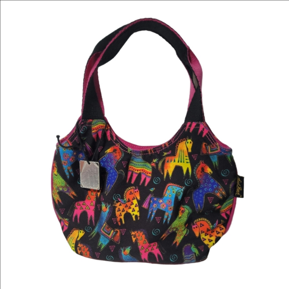 LAUREL BURCH "COLORFUL MARES" Canvas Small Scoop Tote Purse Bag
